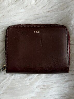 A.P.C. Bi-fold Leather Wallet Burgundy Bordeaux Red Gold Hardware